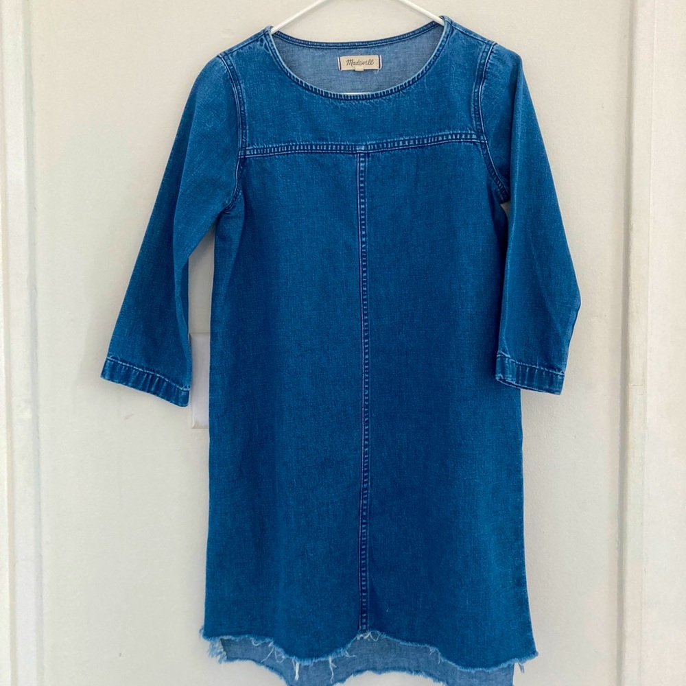 Madewell Denim Frayed Step-Hem Dress Blue Wash Sm